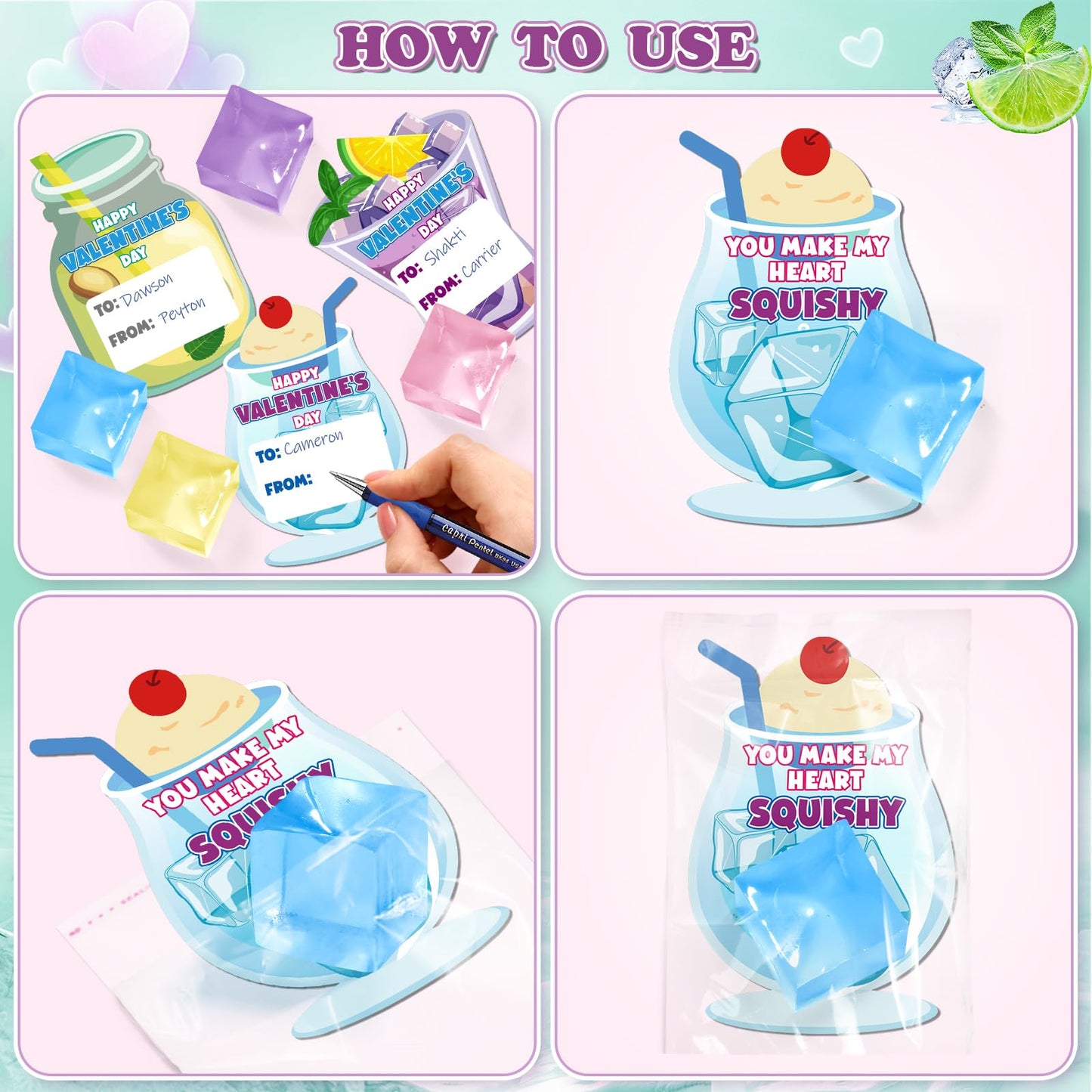 Valentines Day Gifts Cards For Kids, 30 Pack Ice Cube Squeeze With Valentines Day Card For Kid Classroom Exchange, Stretchy Stre
