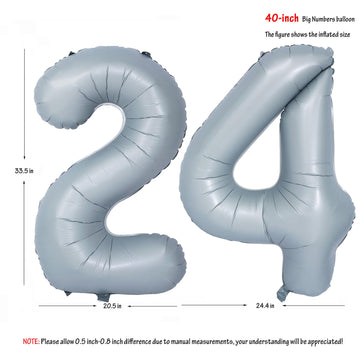 40 In Matte Gray Number Balloons Helium Foil Mylar Balloon Birthday Party Banquet Decoration 24