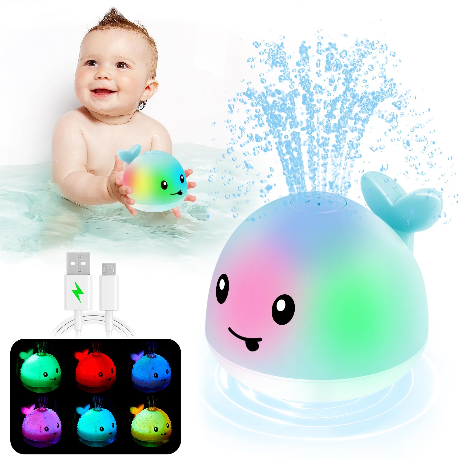 Baby Bath Toys, Toddler Bath Toys For Kids Ages 3+, Light Up Whale Bath Toy Sprinkler, Infant Baby Toys Bathtub Fountain Water T