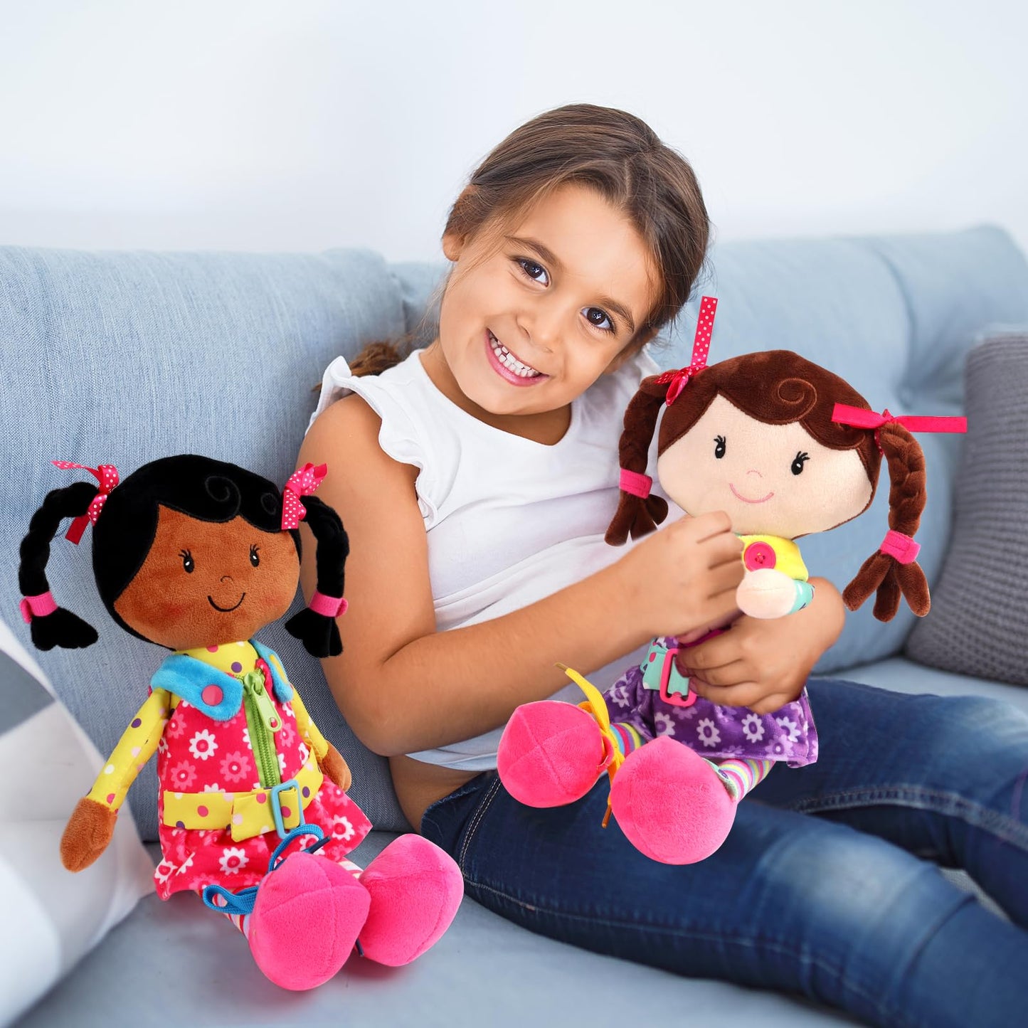Snuggle Stuffs Sugar Snap Plush Learn to Dress Doll for Toddlers - 15 - Doll for 2 Year Old Girl - Montessori Doll