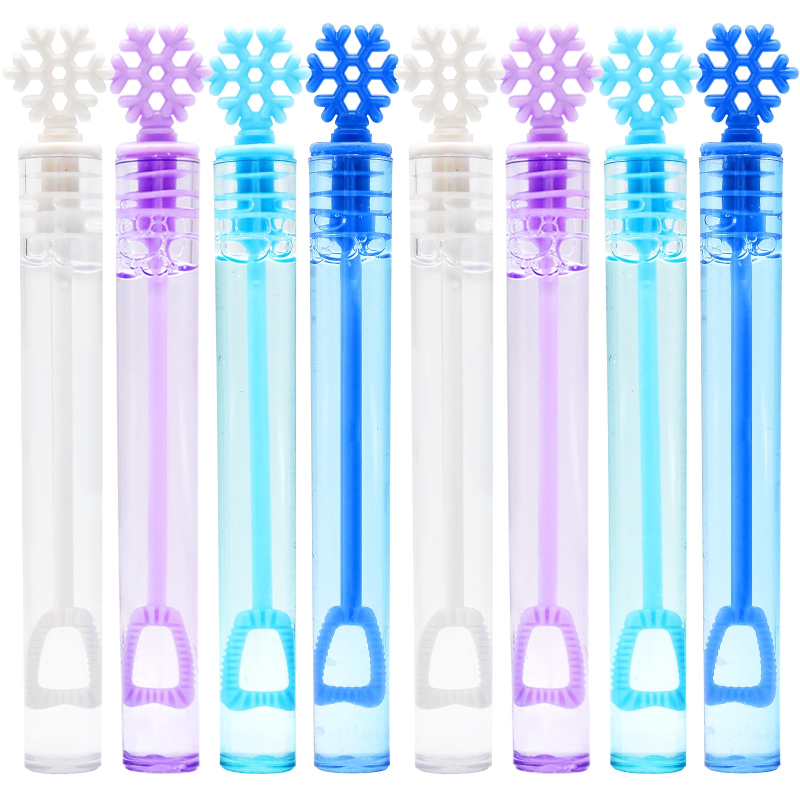48 Pack Bubbles for Kids Party Favors - 4 Colors Mini Snowflake Bubble Wand Bulk with Bubbles Refill Solution Toys for Christmas Winter Easter Basket Goodie Bag Stuffers Birthday Gifts Supplies