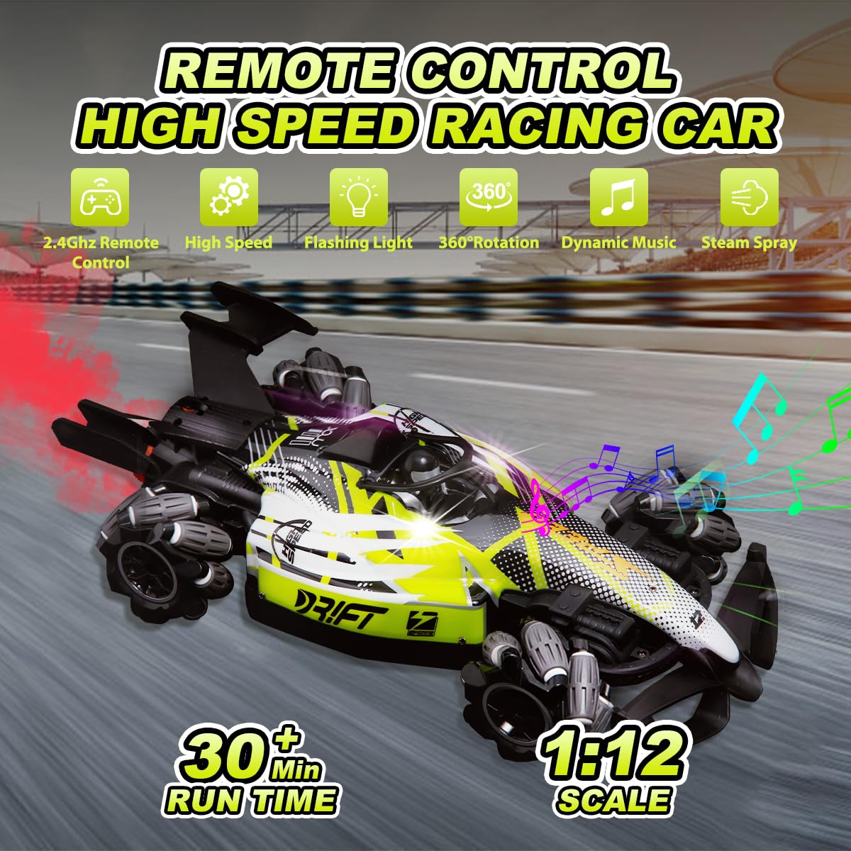 Axirata F1 Gesture Hand Remote Control Car for Kids Age 6-12 Year Old 2.4GHz 4WD 360Rotation Drift RC Stunt Car with Light & Mus
