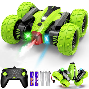 SUPIREO Remote Control Car, RC Stunt Car, 2.4Ghz Double Sided 360 Rotating Remote Control Truck with Headlights, 4 Wheel Drive, 