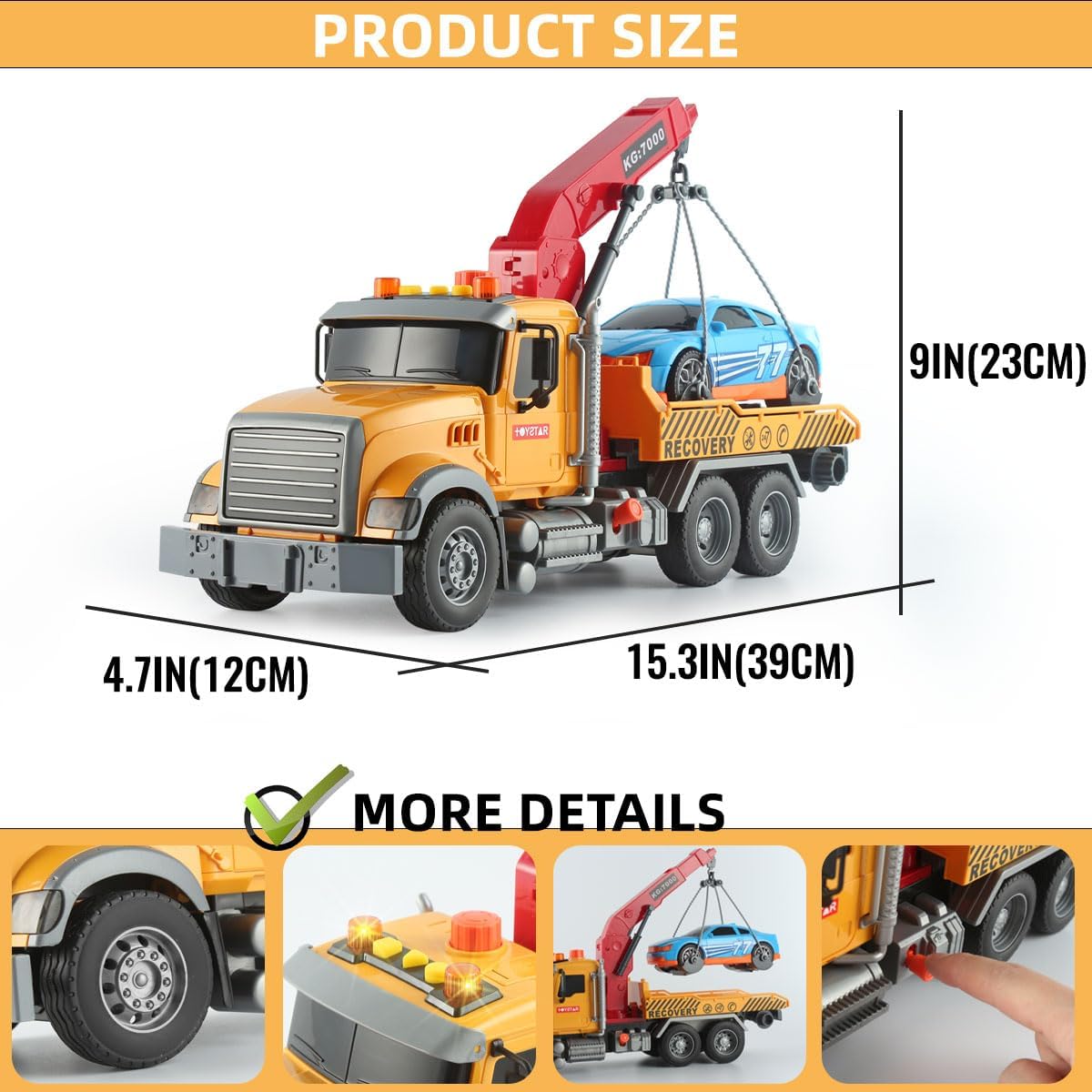 Csdcsd Toy Tow Truck With Crane And Car - Recovery Truck Toy For Kids Age 3 4 5 6, Construction Playset With Lights And Sounds,B