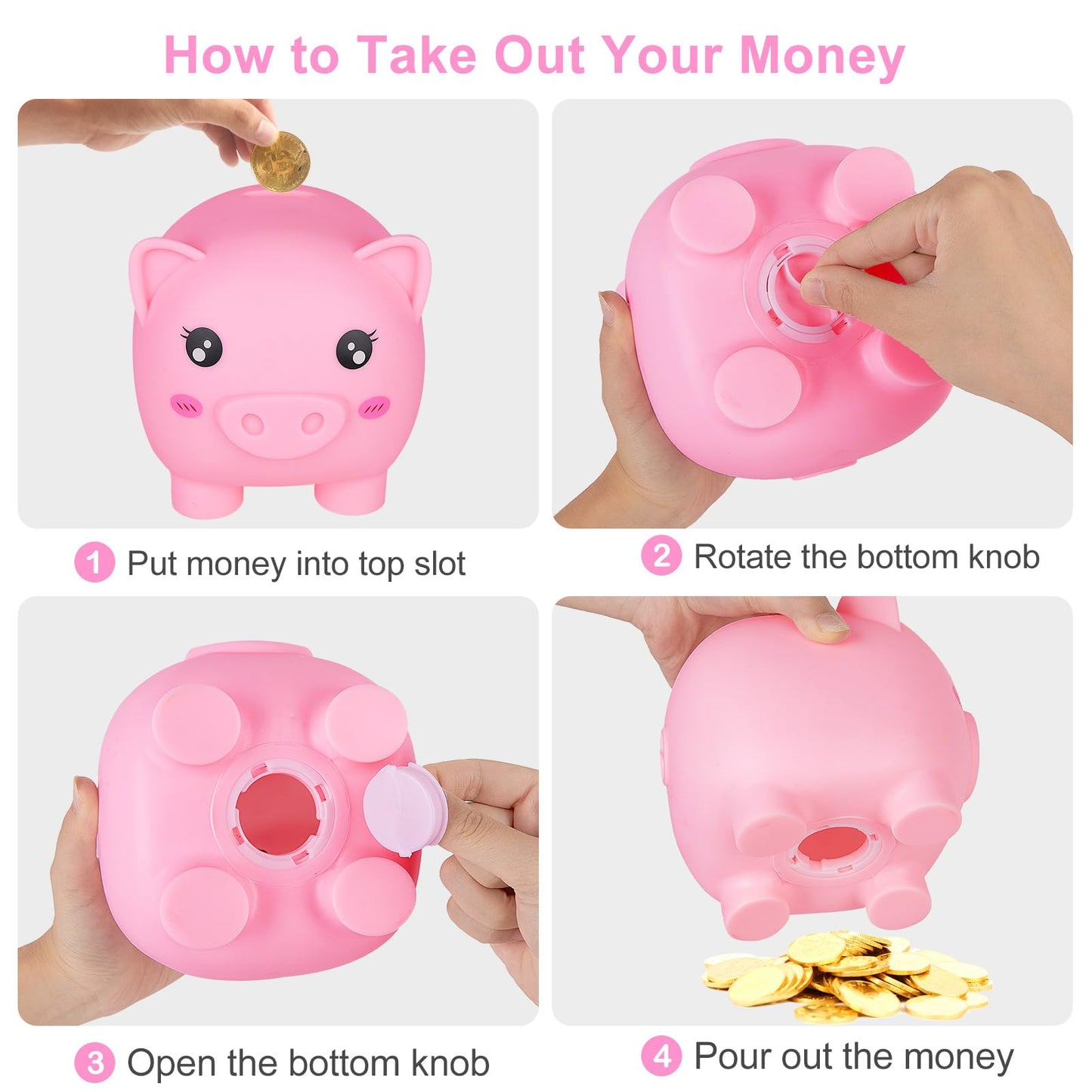 Piggy Bank For Kids Girls, Unbreakable Money Saving Bank With Flower Alphbet Sticker To Diy Piggy Money Bank