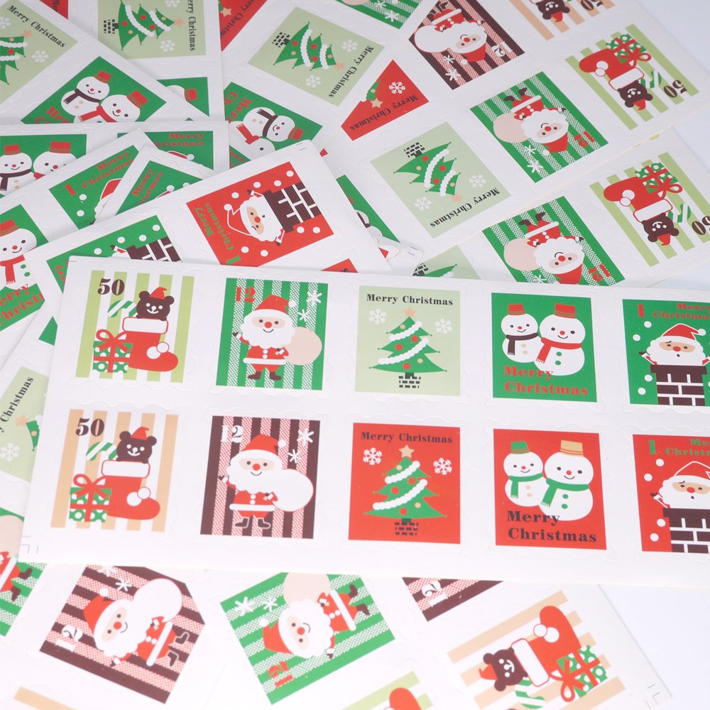 Merry Christmas Holiday Stamps Creative Sticker Assortment, 100 Stickers - Best Gift for Kids! Santa, Christmas Tree, Snowman an