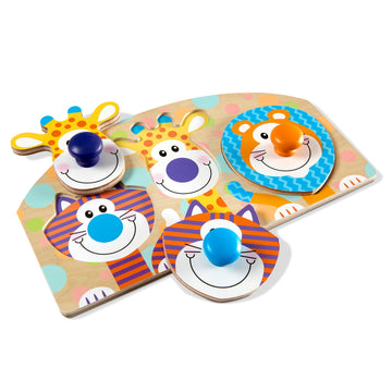 Melissa & Doug Wooden Jumbo Knob Safari Animal Puzzle, 3 Pieces, Multi Color, Model 3439