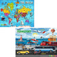 Wooden World Map & Modes of Transport Floor Puzzle Combo for Kids | 2in1 Educational Learning Set | Large 1316 inch (3341 cm) 