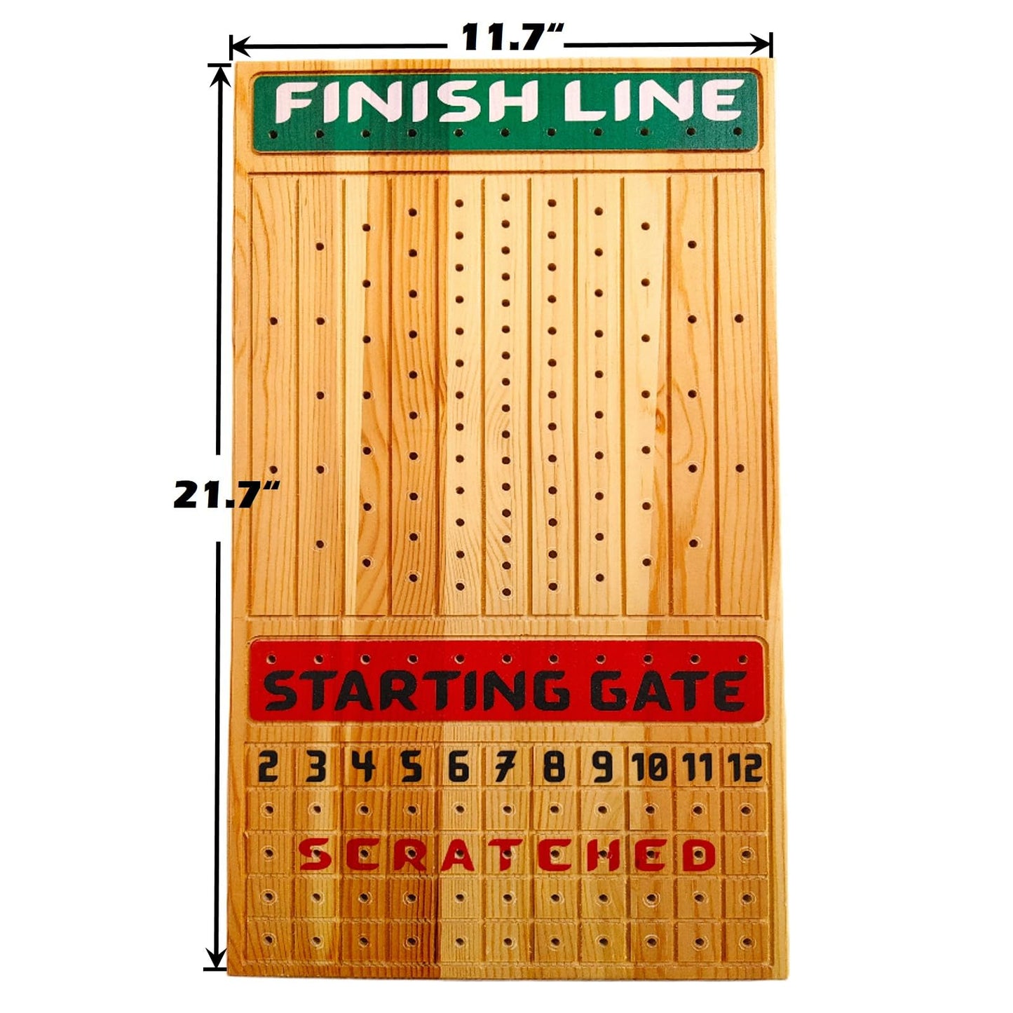 FINENI Horse Racing Game for Adults - 22” Pine Wood Board with 11 Metal Horses, Dice & Cards, Log Color2