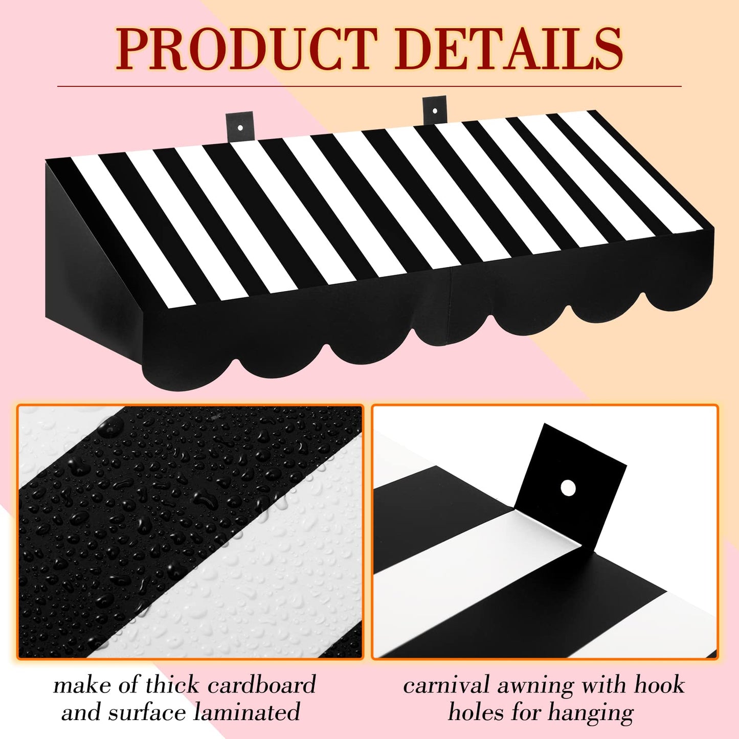 4 Pcs 3D Circus Awning Wall Decoration Carnival Stripes Awning for Carnival Theme Party Classroom Decorations(Black, Striped Sty
