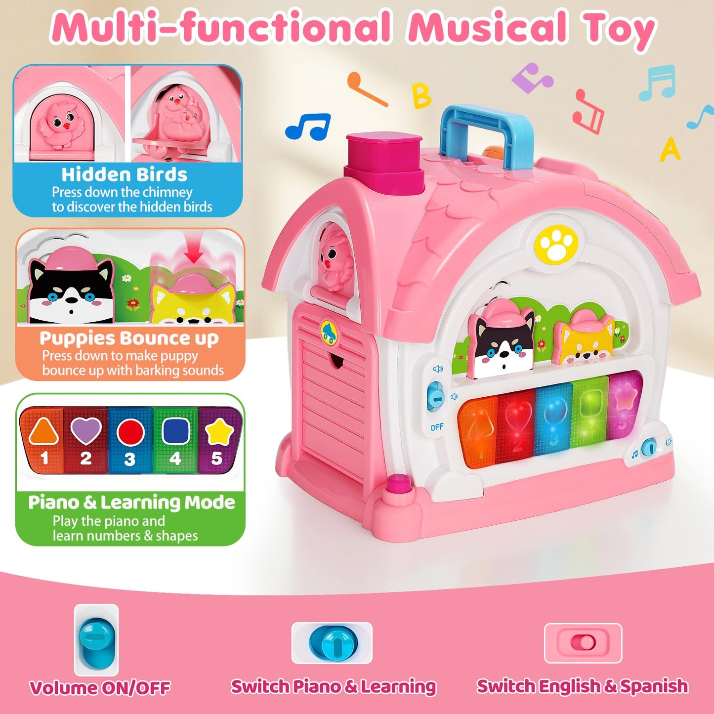 Hodurgyi Montessori Toys for 1 Year Old Girls, Bilingual Musical Learning House, Plastic, Educational Gift for 6-24 Months