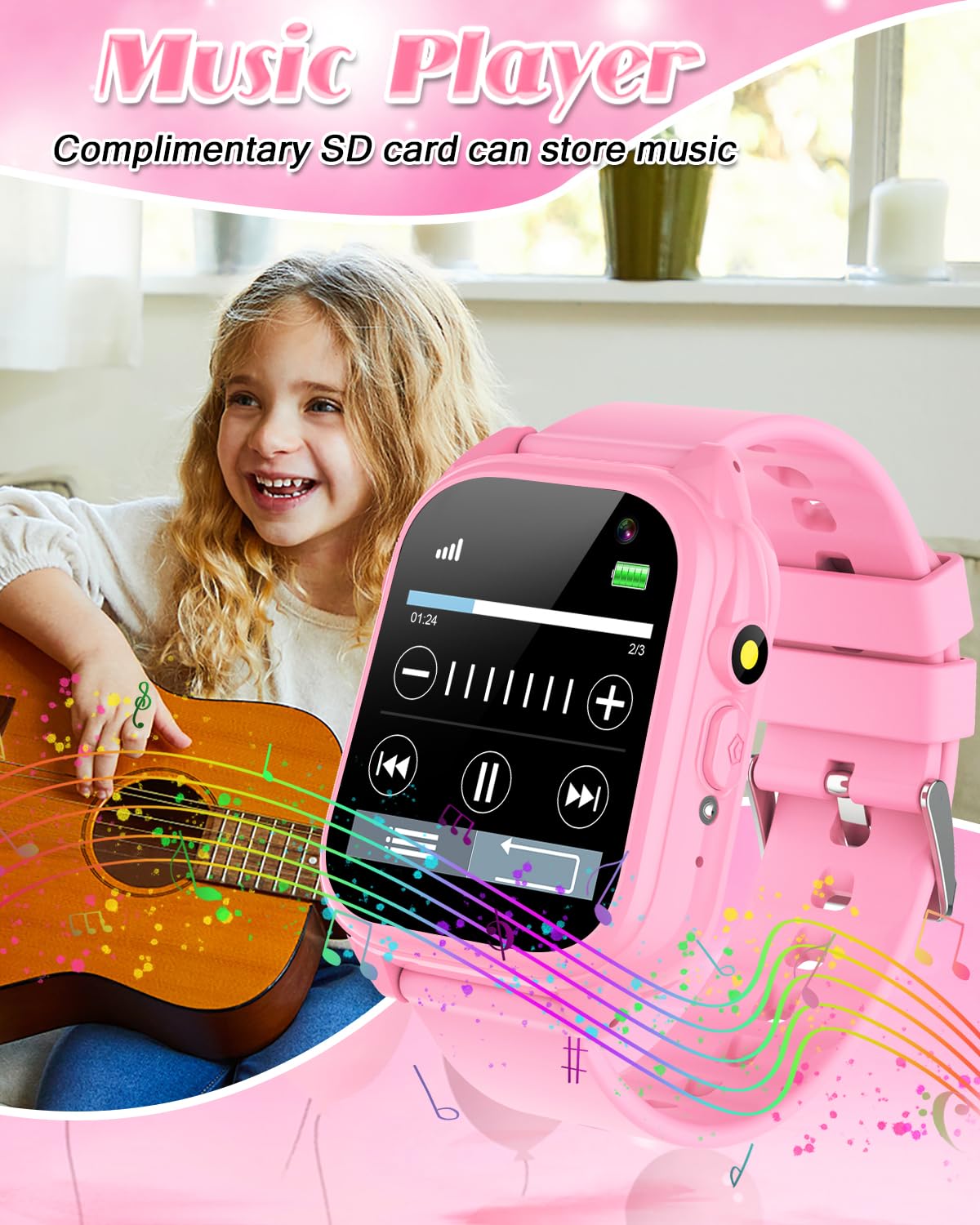 Semloo Waterproof Smart Watch for Kids 3-12 Years Old Girls Toys with 26 Games, Video Camera, Pedometer, Music Player, Alarm Clo