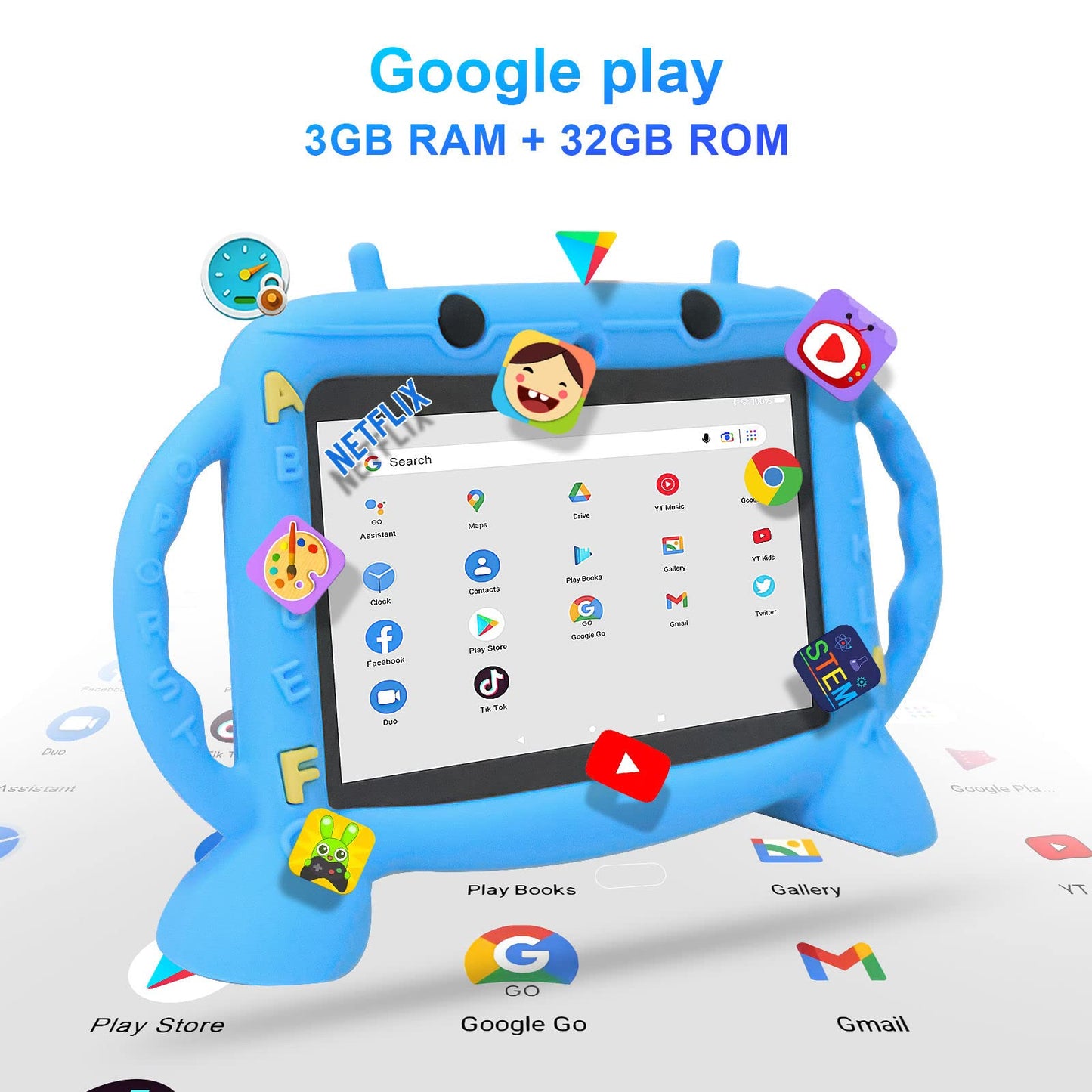 MengDash Kids Tablet - 7" Android 11 Tablet for Kids 3-10, 3GB RAM, 32GB Storage, Blue
