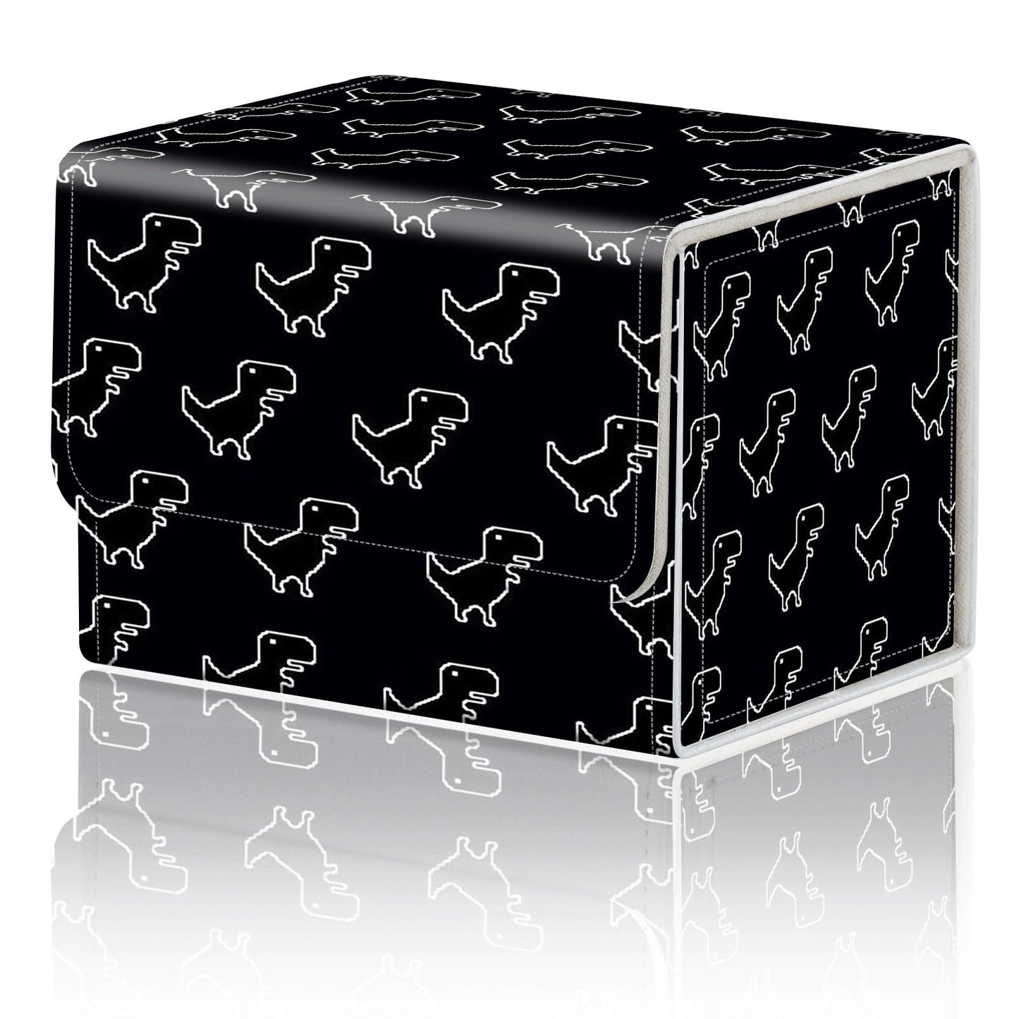 DEGDFSGR for TCG MTG Card Game Storage Box Organizer Trading Card Case Commander Deck Box Magnetic Closure Creative Pattern Up to 200 Cards  Little Dinosaur Black