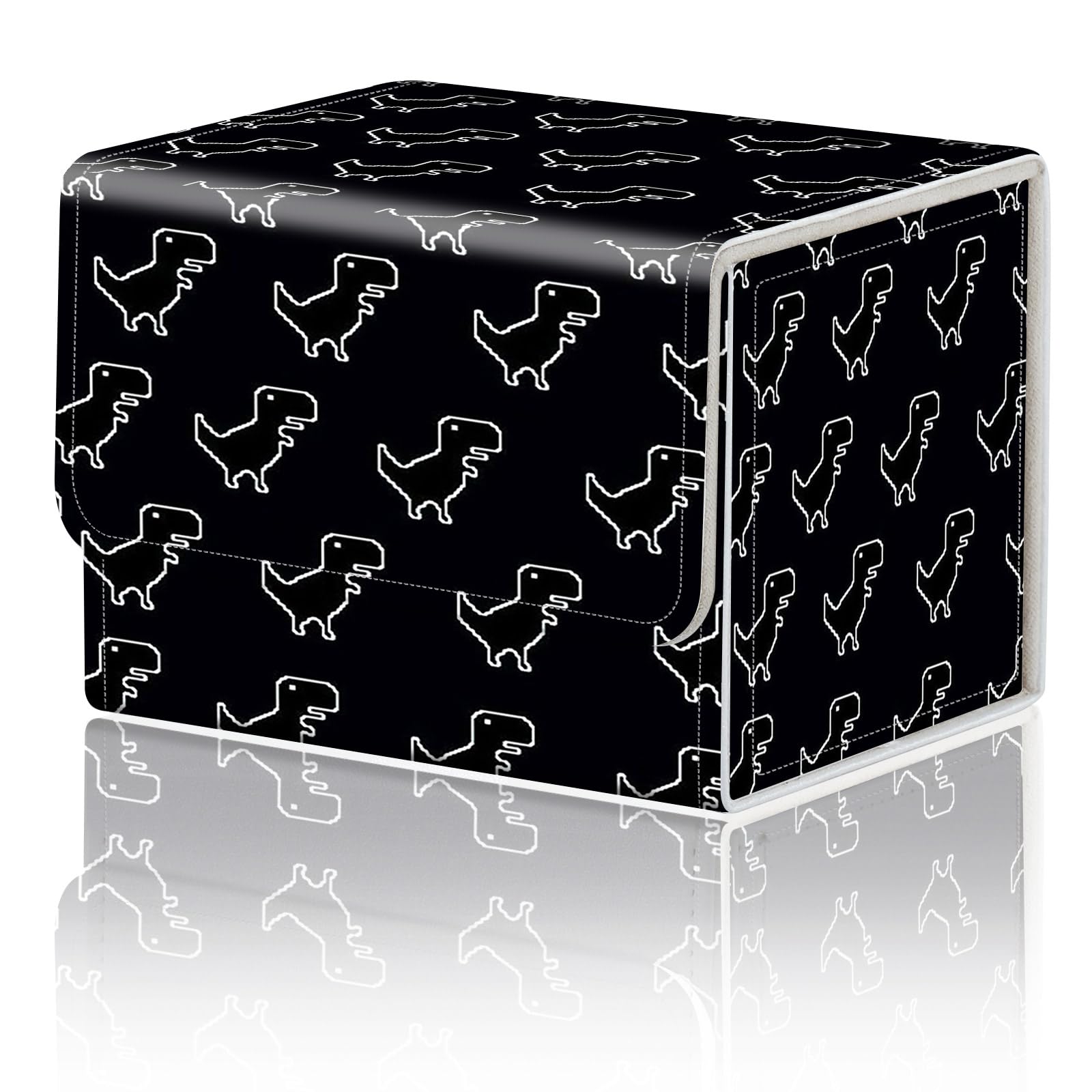 DEGDFSGR for TCG MTG Card Game Storage Box Organizer Trading Card Case Commander Deck Box Magnetic Closure Creative Pattern Up to 200 Cards  Little Dinosaur Black
