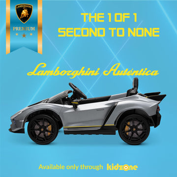 Kidzone 12V Ride On Car, Licensed Lamborghini Autentica Limited Edition Electric Vehicle Toy For Kids & Toddler, Battery Powered Sports Car W/2 Speed, 4 Motors, Parent Control, Spring Suspension -Gray
