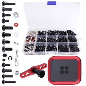 524Pcs RC Screw Kit RC Repair Tool Kit M3 M4 Hex Screws Nut Shell Body Clips Hardware Fastener w/Screw Tray and 17mm Hex Wrench 