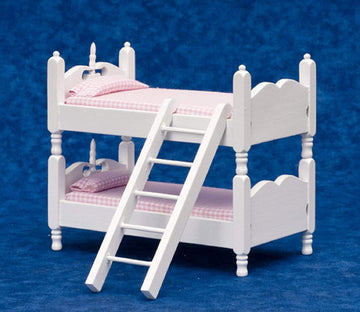 Dollhouse Miniature 1:12 Scale White And Pink Bunkbeds With Ladder #T5413