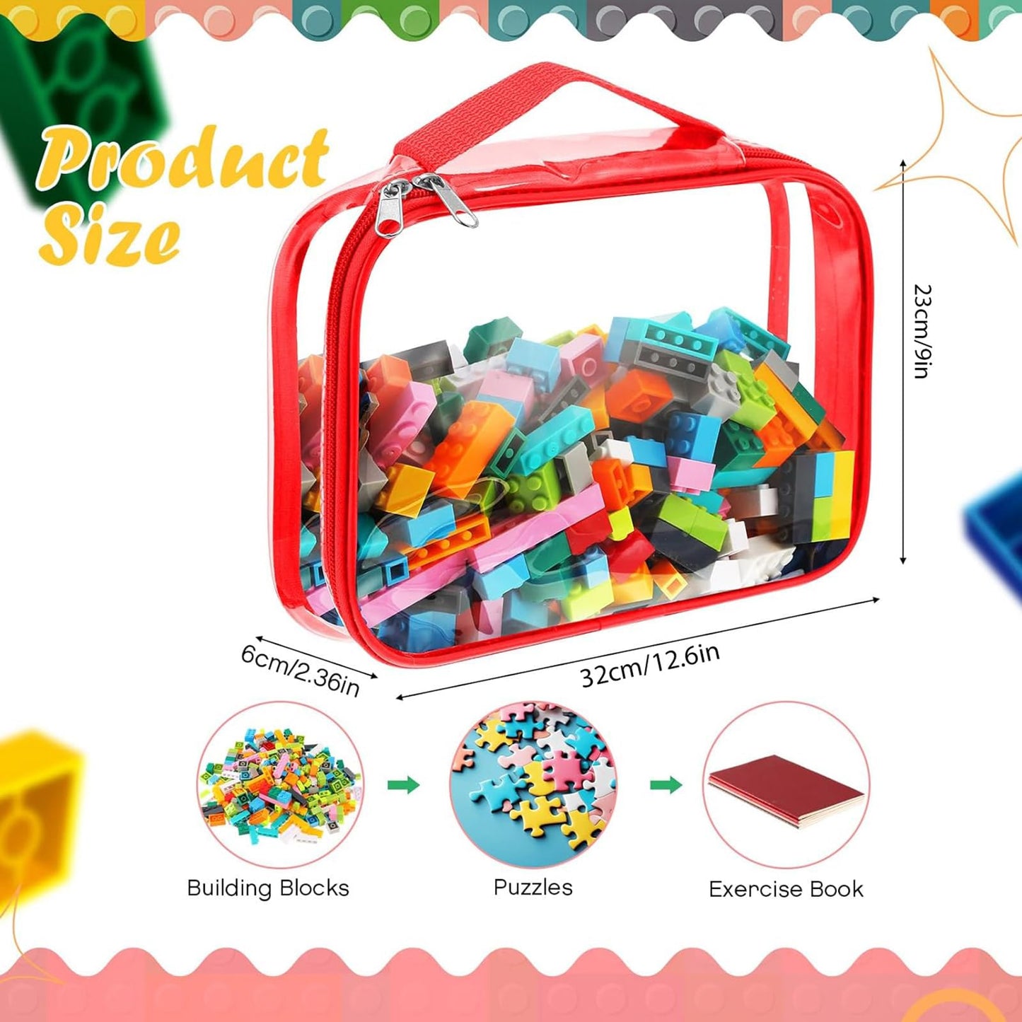 Sanwuta 3 Packs Toy Storage Bags With Zipper, Clear Pvc Organizing Bags, Waterproof Toy Bags For Board Games, Building Blocks, T