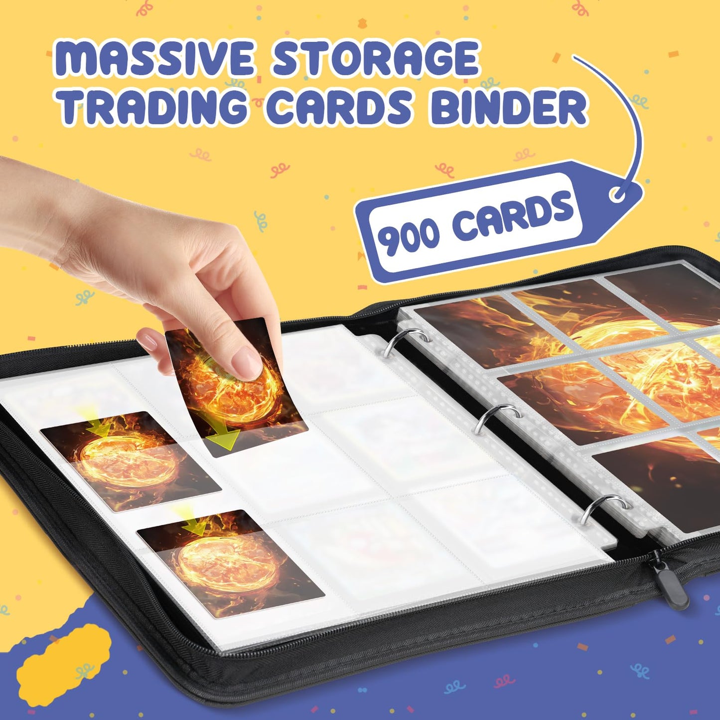 Winsing 9-Pocket Card Binder  3 Ring Trading Card Holder Album  900 Cards Large Zipper Collection Binder - enhanced Card Storage Organizer for Sports  Baseball  Photocard  Football  Game Yellow