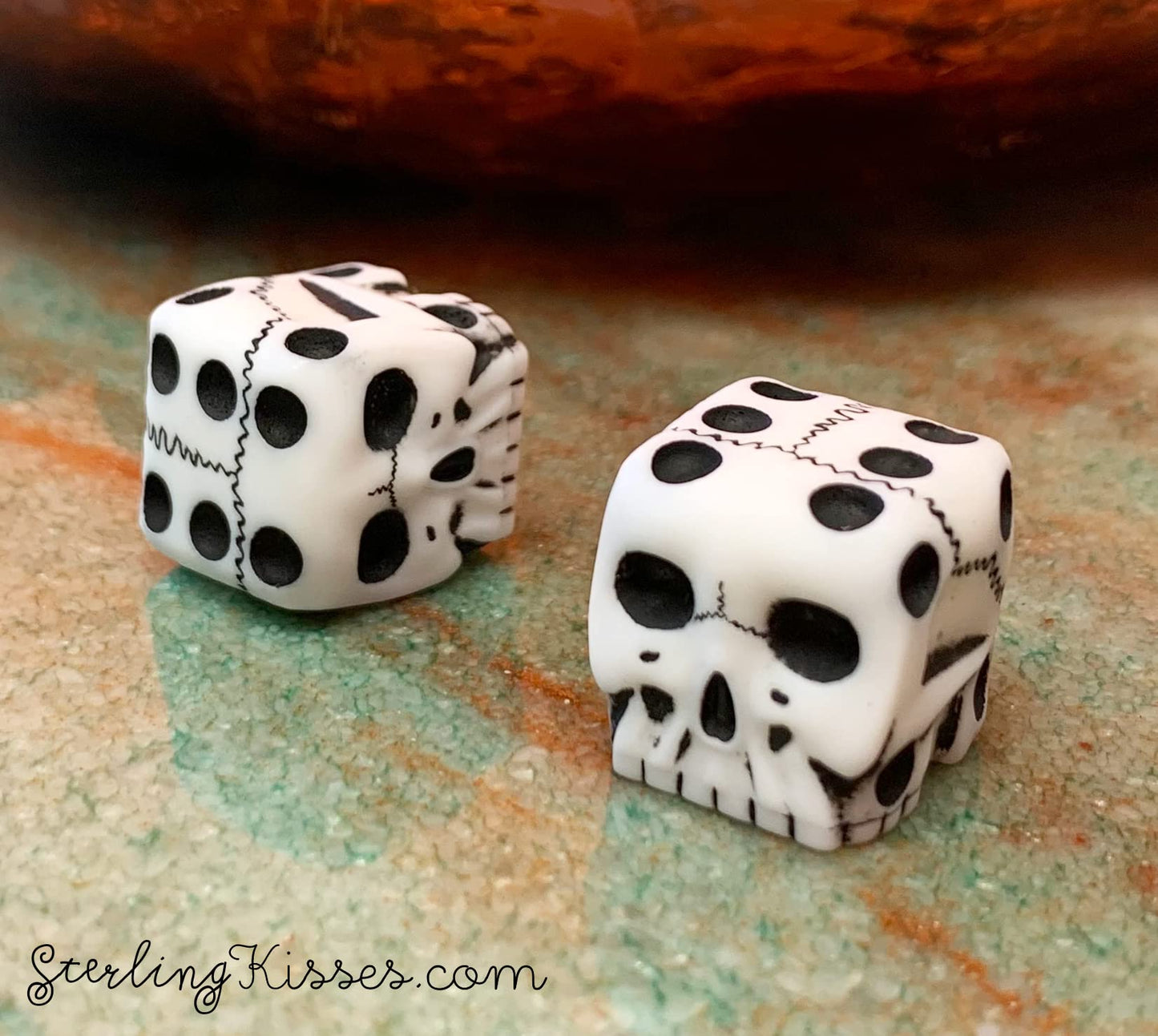 Sterling Kisses Skull Dice - Pair of Skull Shaped 6 Sided Dice
