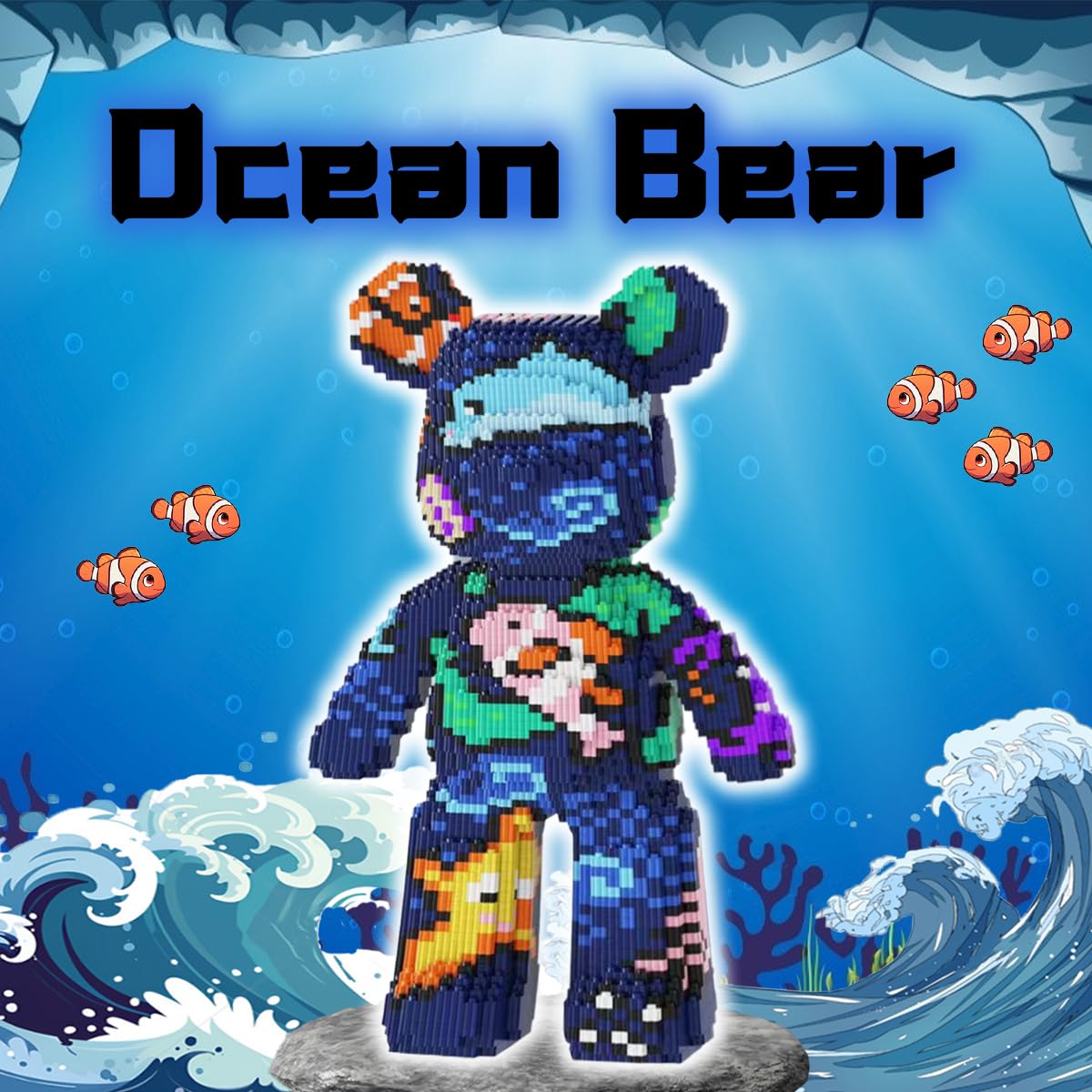 VIIOVOIIV Blue Graffiti Bear Micro Building Blocks Set(3688Pieces) Animal Winktoys Blocks Bear Building Blocks Gift for mature-themed and Kid