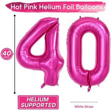 Isndare 40 Inch Number Balloons 40, Hot Pink Helium Foil Number 40 Balloons, Large Number Balloon Age Balloon For Boys Girls Bir