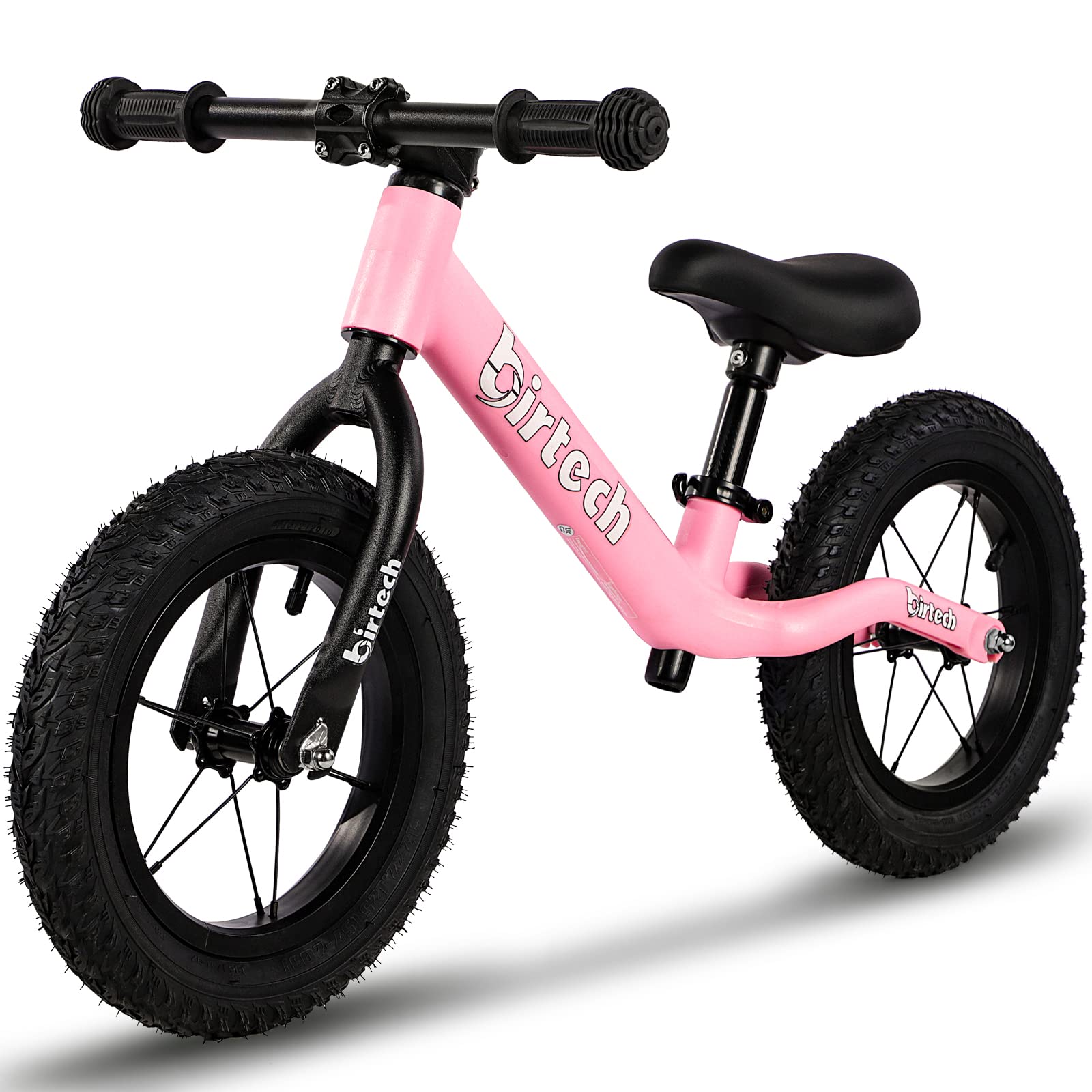 12' Balance Bike For 2, 3, 4, 5 Year Old Boys And Girls, Lightweight Nylon Frame Toddler Training Bike No Pedal Bikes For Kids With Adjustable Seat And Air Tires (Pink)