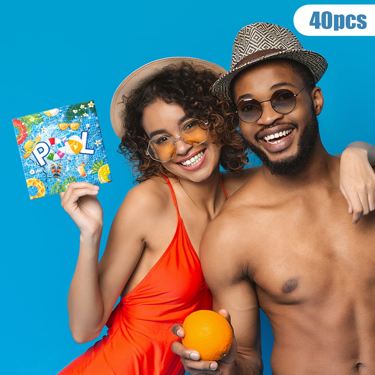 Pool Party Supplies-40Pcs Summer Napkins Pool Party Theme Disposable Paper Napkins Hello Summer Hawaiian Beach Swimming Decor Fo