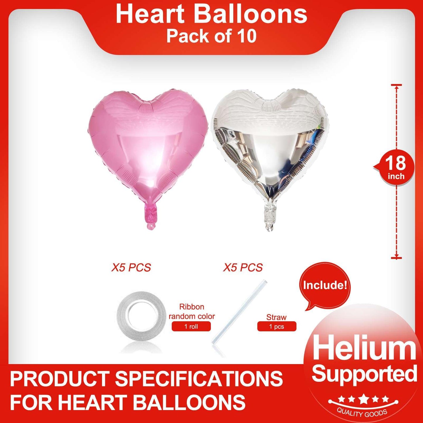 Pink Heart Shaped Balloons Pack Of 10, 18 Inch Love Valentine Balloons Silver Heart Romantic Balloons For Valentines Day Propose