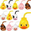 Roshtia 12 Sets Farm Animal Cups with Straws and Lids 11 oz Plastic Animal Themed Cups Cute Pig Sheep Chicken Duck Horse Cow Str
