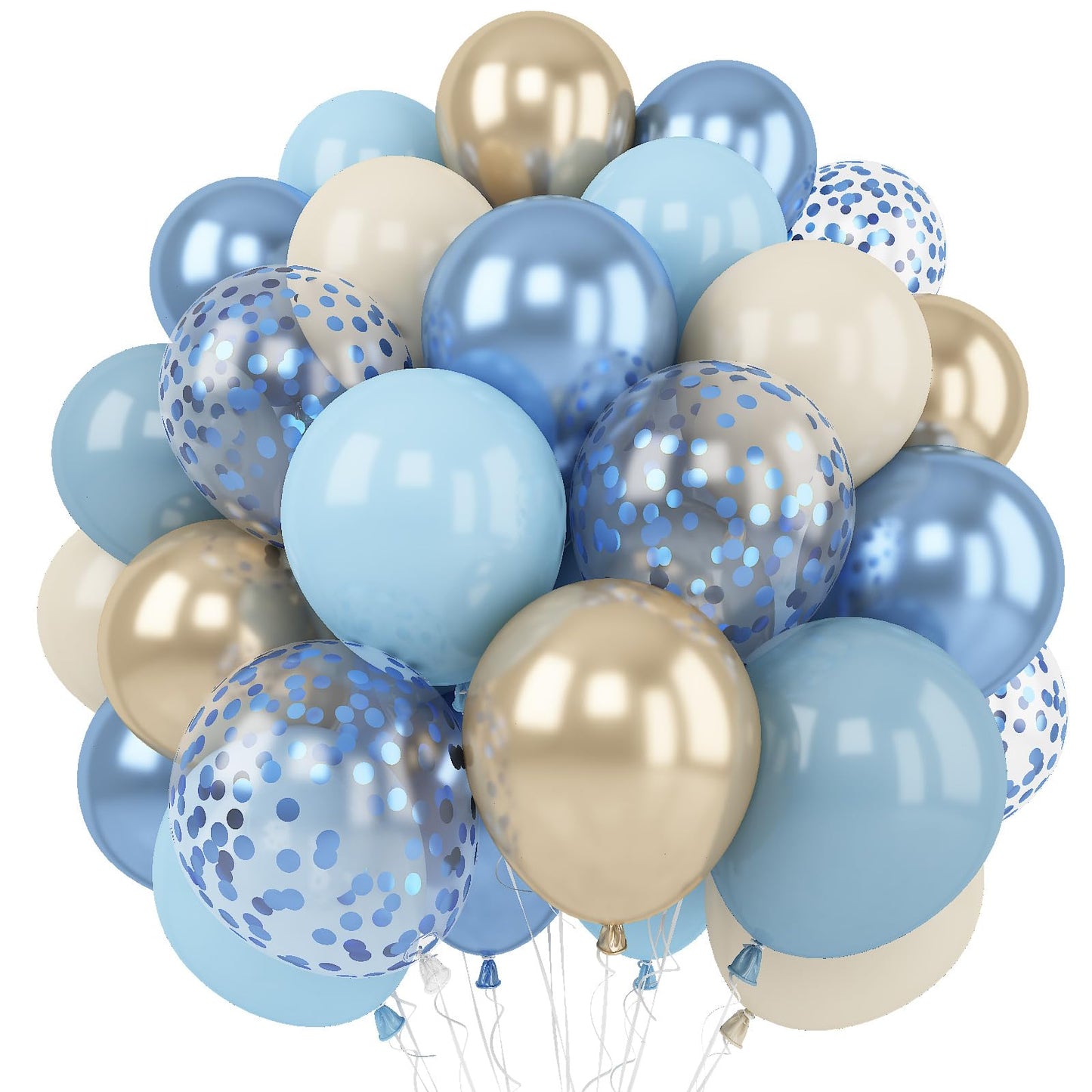 Dusty Blue Gold Balloons, 60 Packs 12 Inch Dusty Baby Blue Chrome Gold Blue Confetti Balloon Sand White Balloon For Boy Baby Sho