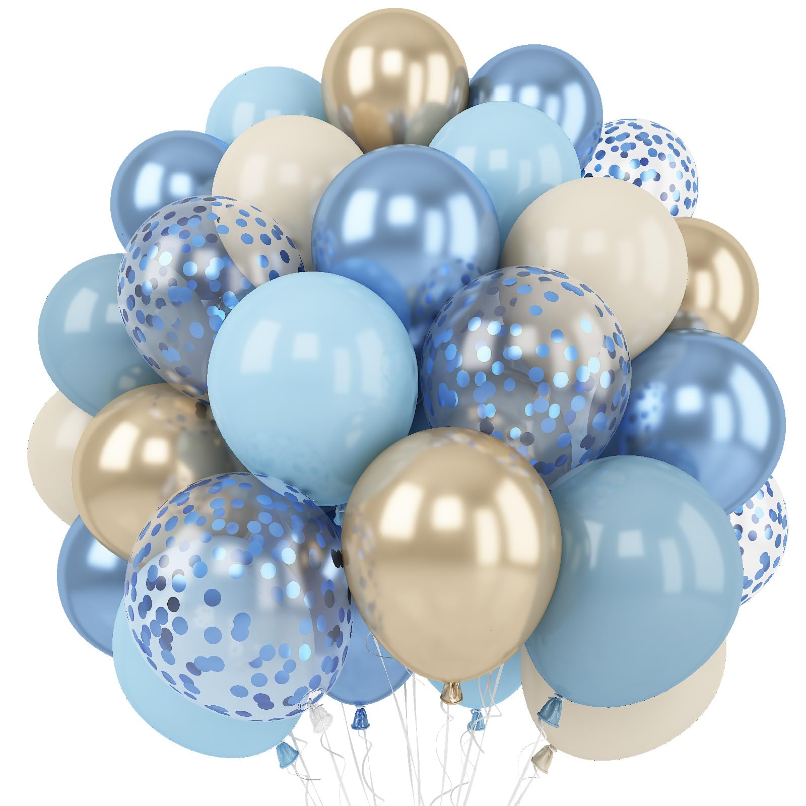 Dusty Blue Gold Balloons, 60 Packs 12 Inch Dusty Baby Blue Chrome Gold Blue Confetti Balloon Sand White Balloon For Boy Baby Sho