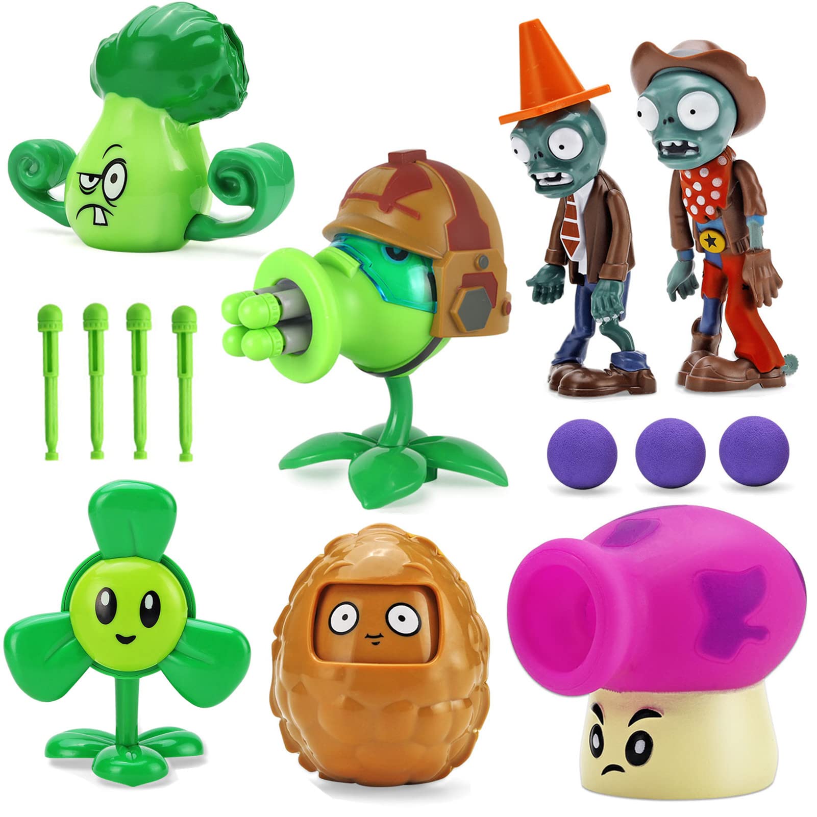JHESAO 7 PCS Plants and Zombies Toys Action Figures PVZ Toys Set 1 2 Series Great Gifts for Kids and Fans Birthday and Christmas Party
