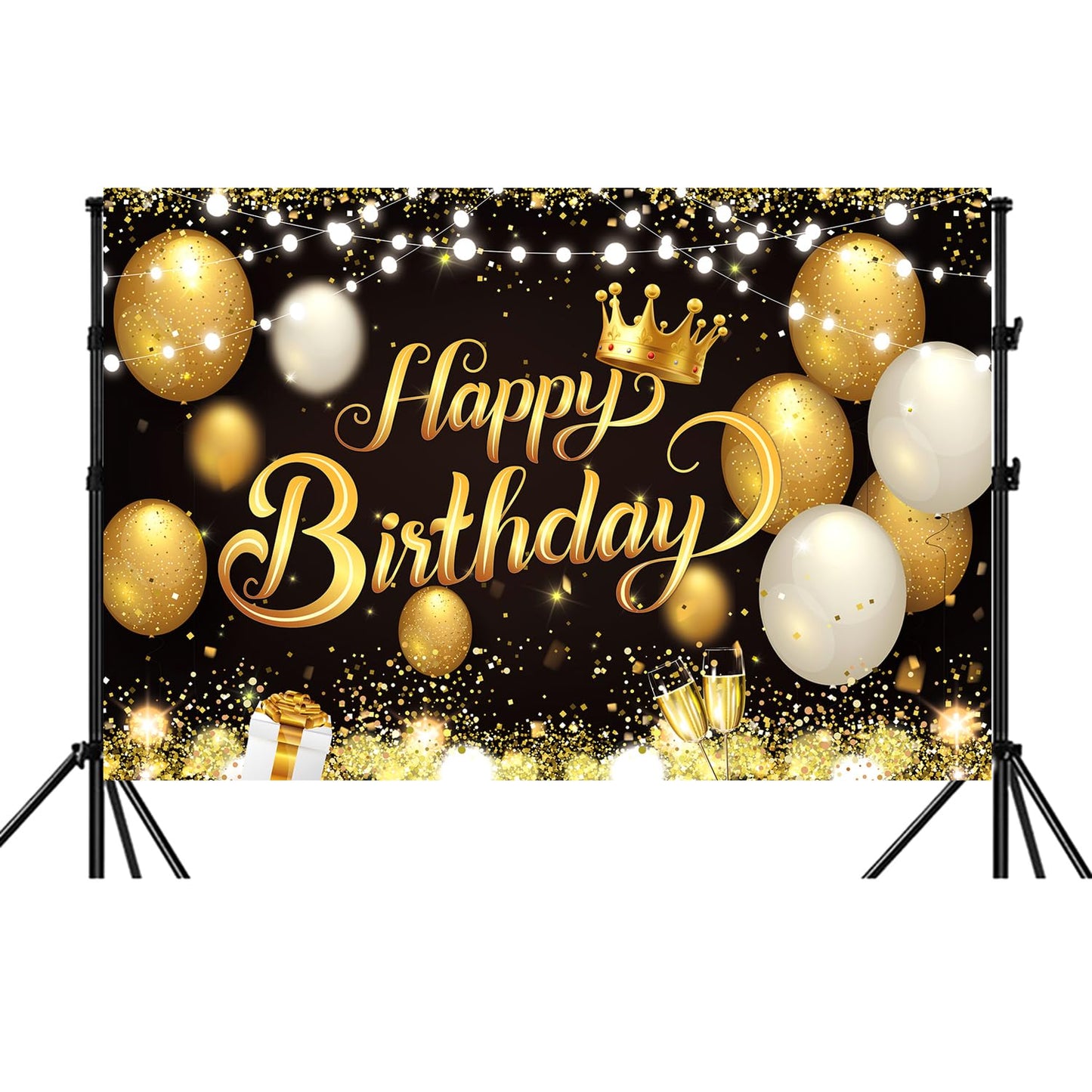 YinQin Black Gold Happy Birthday Backdrop 180x120 cm - Glitter Photography Background for Men & Women