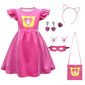Yodison Superhero Dress Flutter Sleeve Casual Kitties Dresses For Halloween Birthday Party Cosplay With Accessories For Hero Fan