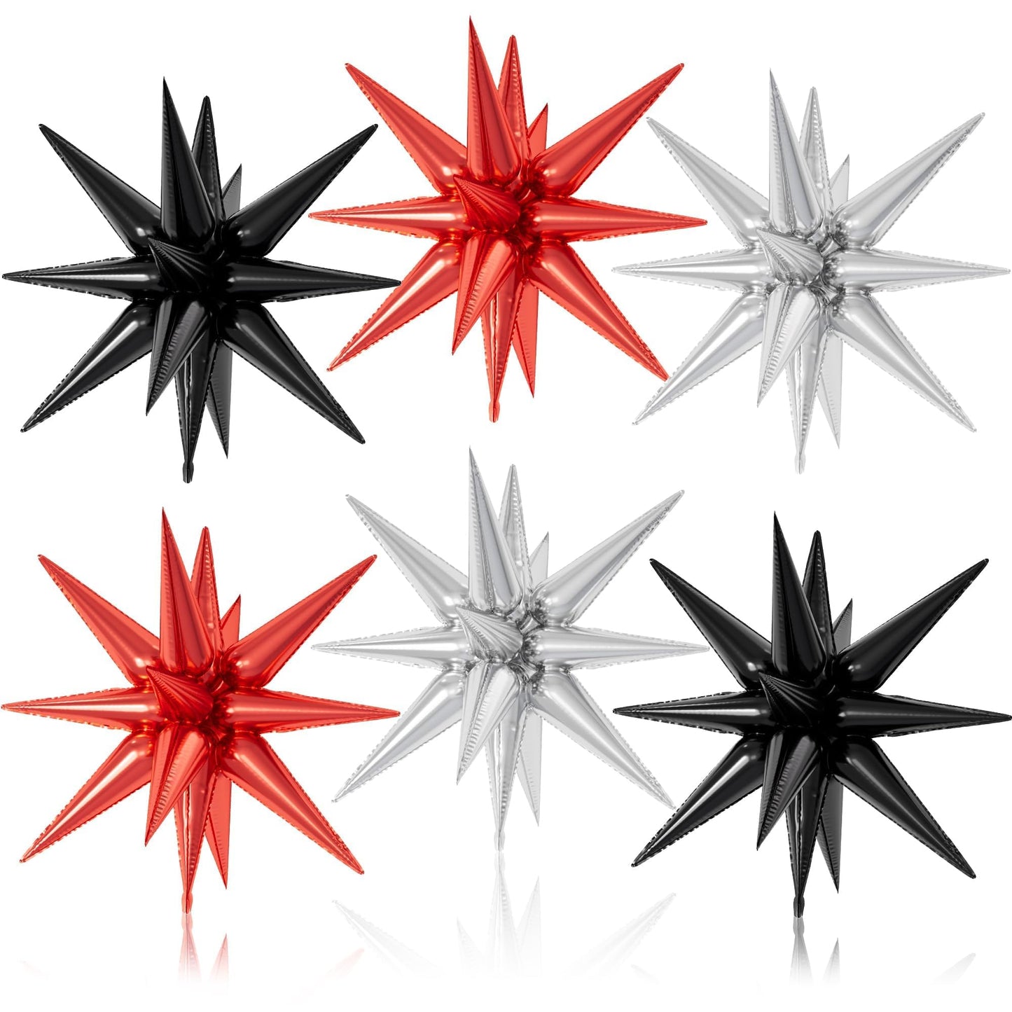 6PCS Star Balloons, 22Inch Large Black Red Silver Star Balloon Foil Balloons for Birthday Graduation Wedding Anniversary Party B