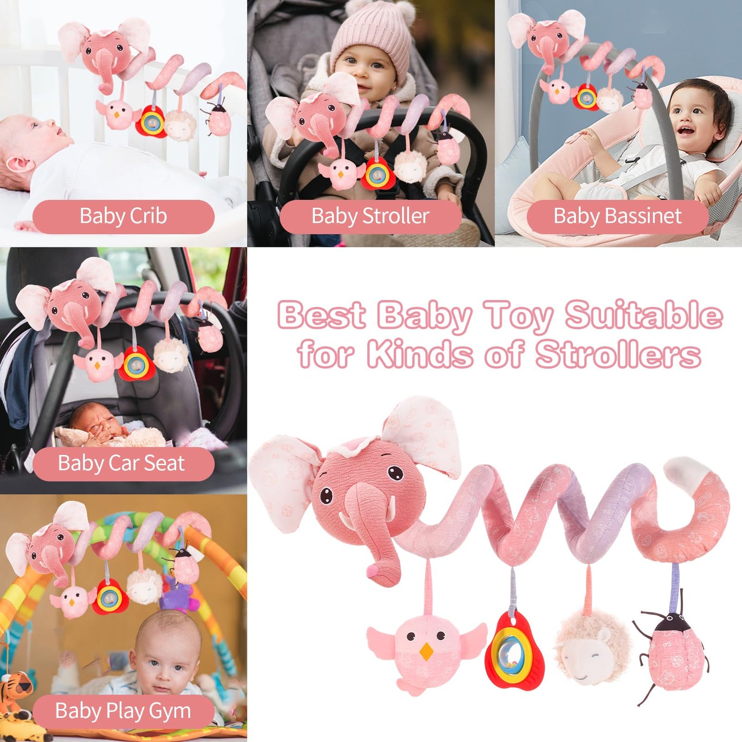 Fati Car Seat Toysbaby Toys 0-6 Months, Spiral Plush Baby Toy For Baby Crib Carseat, Sensory Toys With Squeaker Teether Rattles