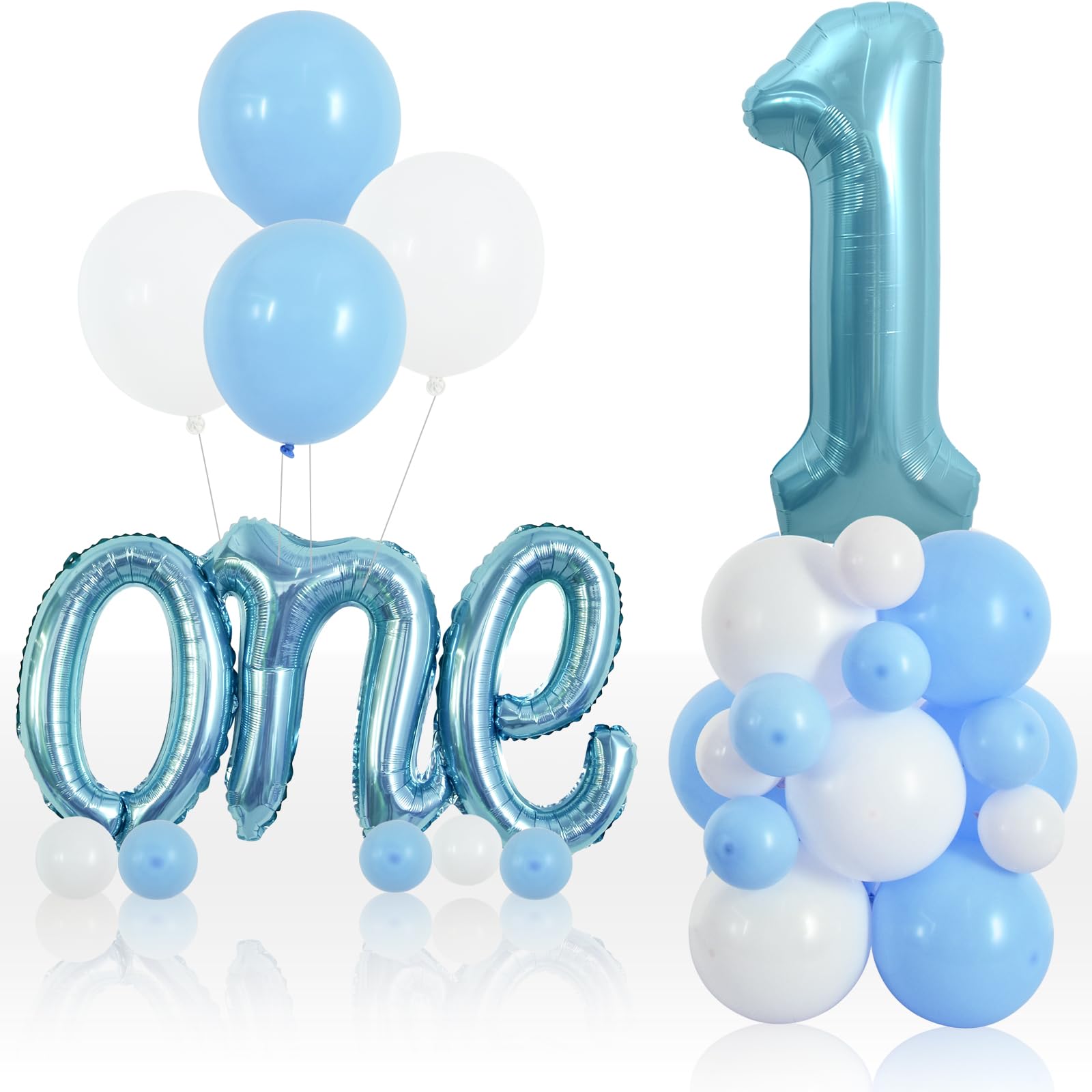 Toniful 27 Pcs 1St Birthday Balloons Set,40 Inch Light Blue Number 1 Balloon Light Blue One Letter Foil Balloon White Light Blue