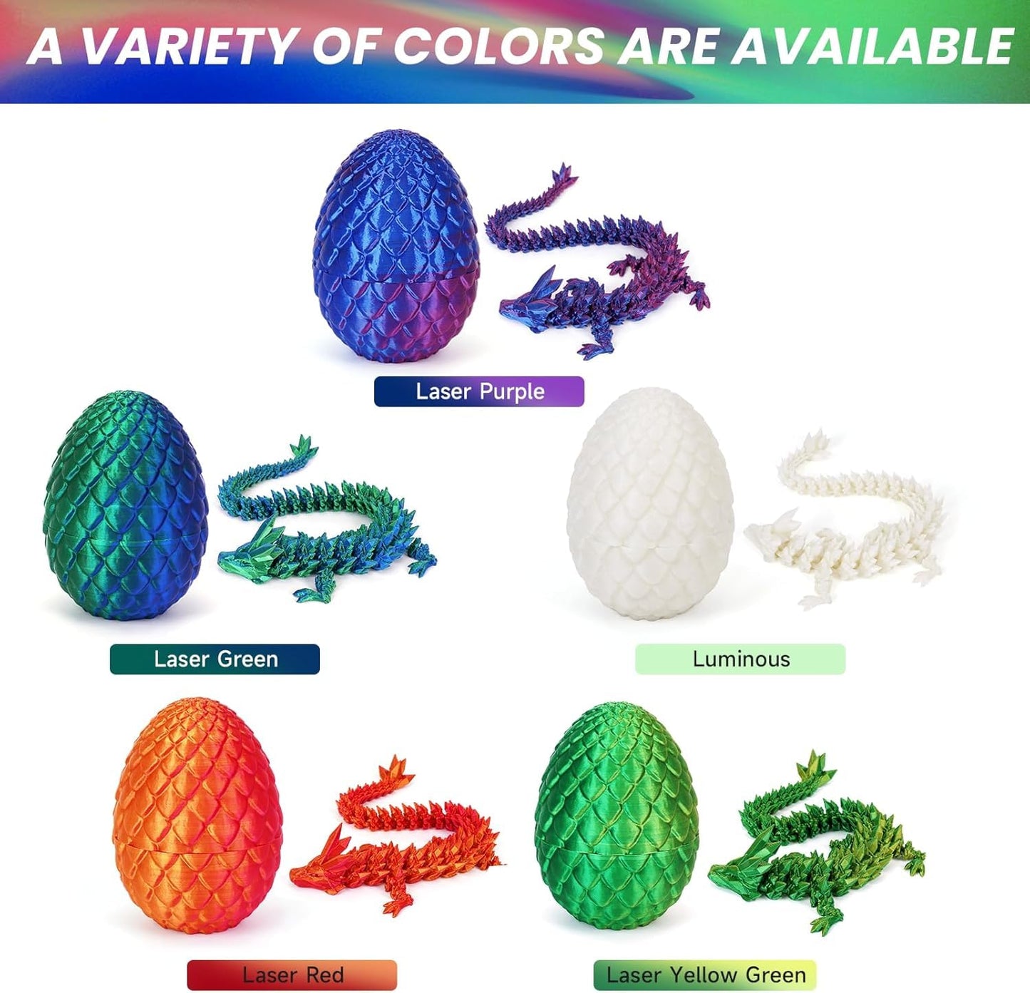 3D Printed Dragon Egg, Dragon Eggs With Dragon Inside, Articulated Dragon, Mystery Dragon Egg Fidget Toy, 3D Dragon Eggs Surprise Fidget Toy(A-Laser Green+Egg)