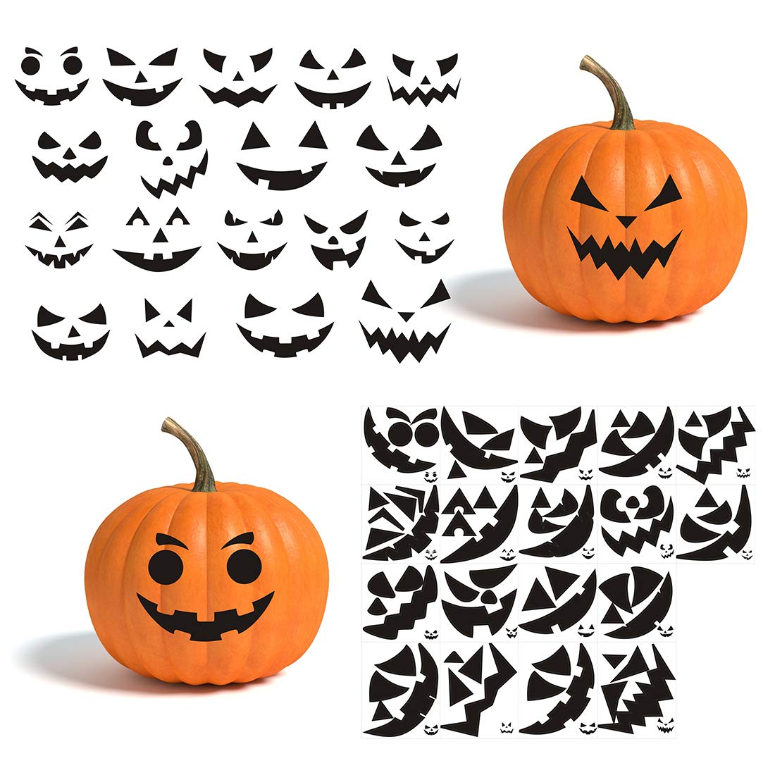 Gustum Pumpkin Decorating Stickers Kits Props Etching Pumpkin Template 18 Sheets Make Your Own Jack-O-Lantern Face Craft Decals