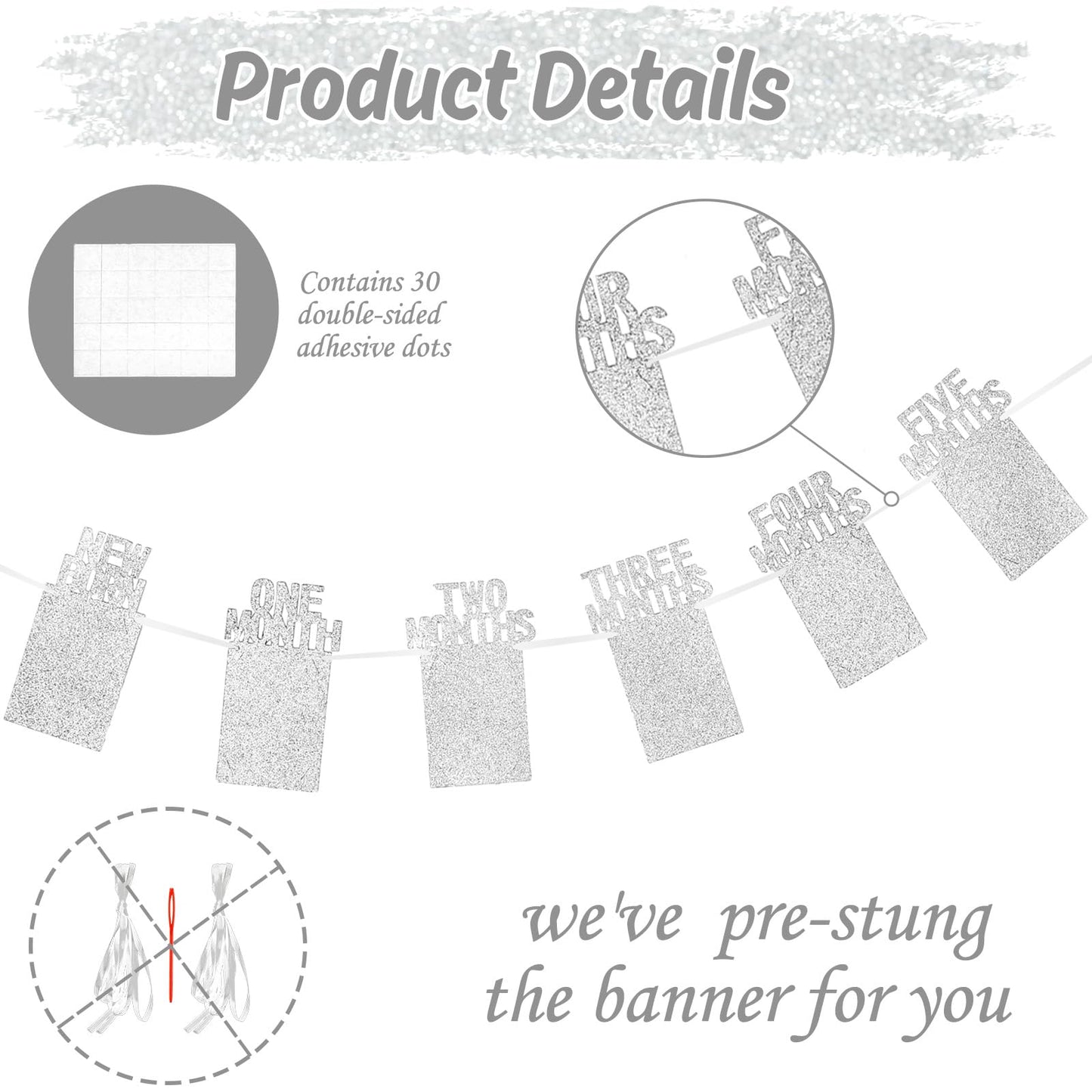 Whaline 1St Birthday Baby Photo Banner For Newborn To 12 Months, Monthly Milestone Photograph Bunting Garland, First Birthday Celebration Decoration (Silver)