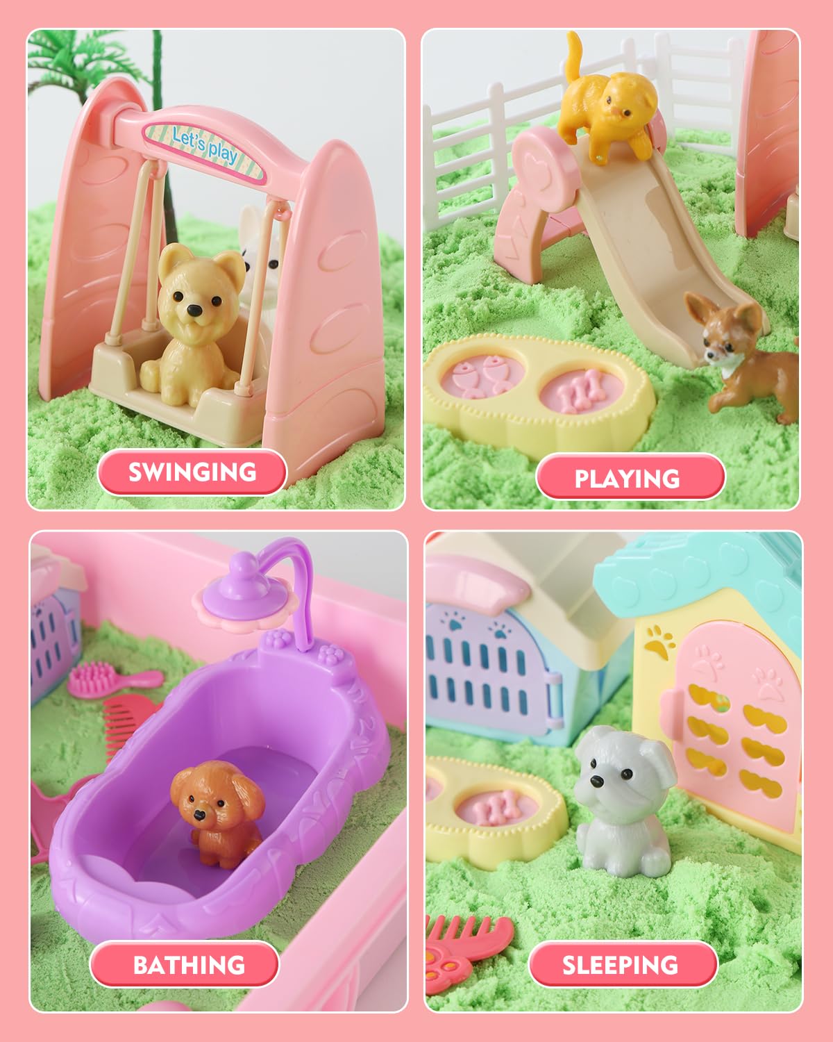 Sikmcle 36 Pcs Pet Sensory Bin Moldable Sensory Sand Kit Pet Play Set And Sandbox With Lid Dog And Cat Toddler Toys For Kids Pet