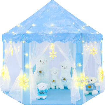 Cubnbud Frozen Princess Tent With Large Snowflake Lights, Kids Play Tent For Girls Age 4-7, Blue Princess Castle Playhouse 55X53