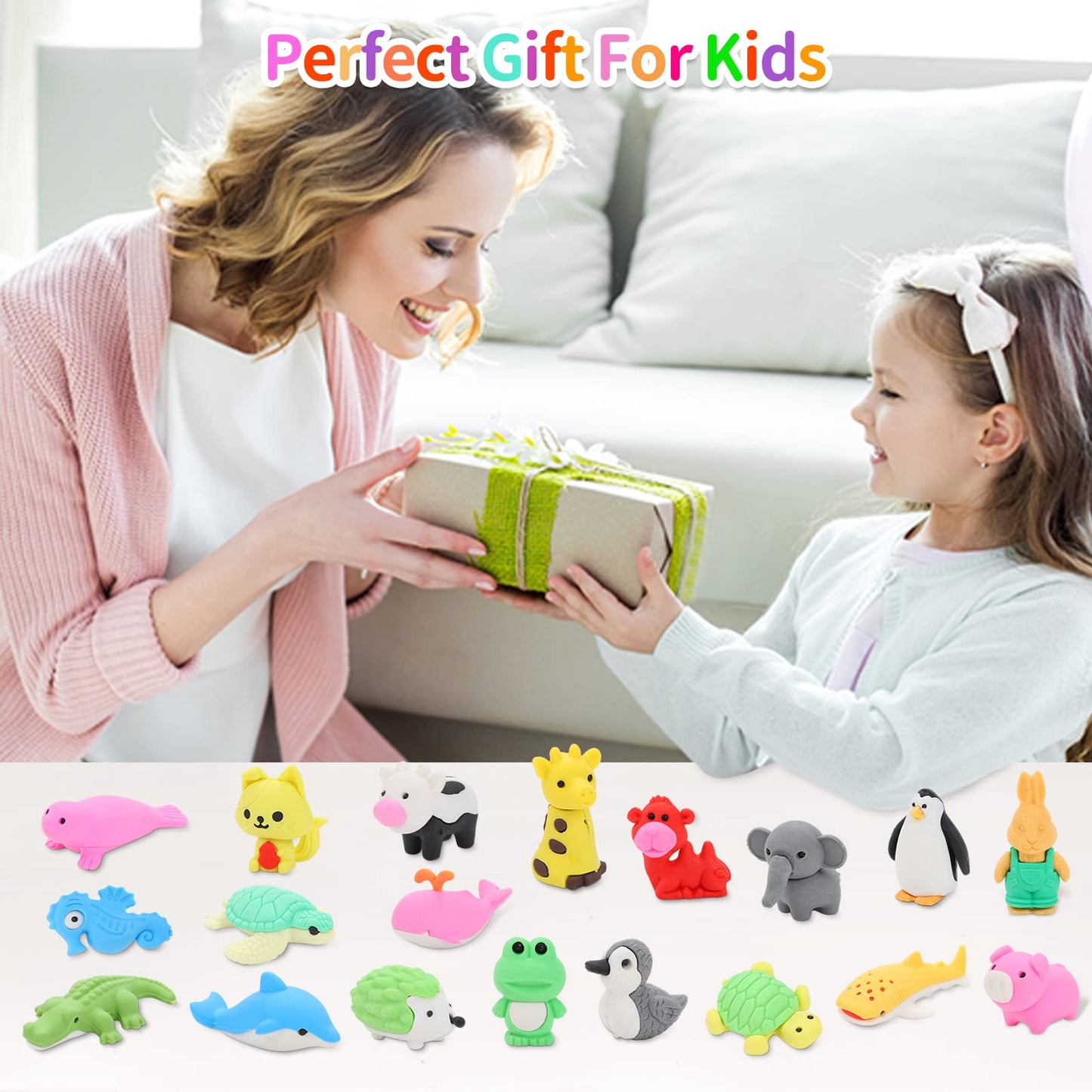 LanMa 98 Pcs Animal Erasers - Desk Pets & Classroom Prizes; Puzzle, Take Apart Animals for Student Rewards, Party Favors & Easte