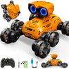 Fotgear Robot Toys for Boys Girls - 8 Wheels RC Stunt Car with Cool Lights & Music, LED Eyes, Flexible Head, Auto-Demo, 360 Rota
