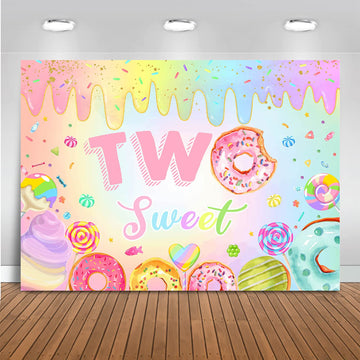 Mocsicka Donut Two Sweet Birthday Backdrop Sweet Candy Second Birthday Party Decorations Background Cake Table Banner Happy 2nd 