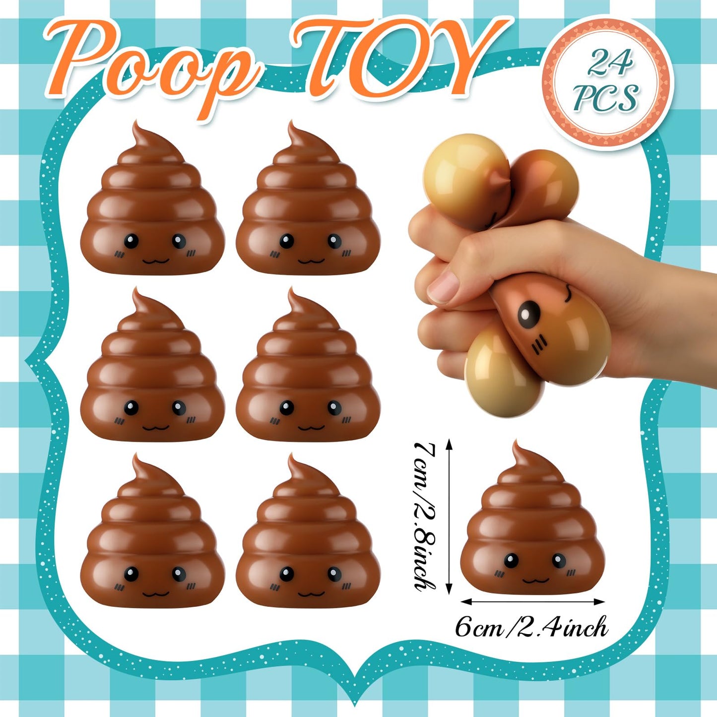 Meooeck Poop Stress Relief Toys - 24 Pcs Mini Stretchy Balls, 2.76 x 2.36 Inches, Fun Party Decorations, Great for Gifts and Stocking Stuff