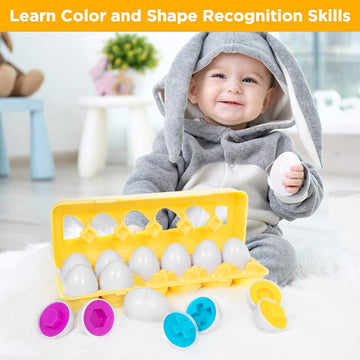 Thinkmax Matching Eggs Toys For Toddlers 1 2 3 Year Olds,12 Pack Easter Eggs Baby Color Shape Recognition Sorting & Stacking Lea