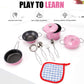 Kids Play Kitchen Toys Pretend Cooking Pink Stainless Steel Pots And Pans Metal Kitchen Set With Utensils (11 Pieces)